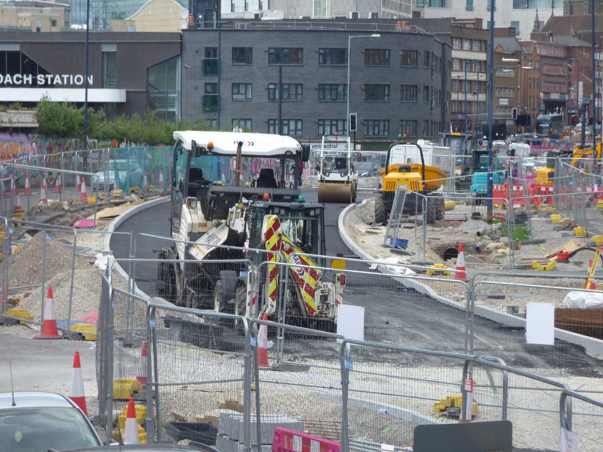 Eastside Metro extension roadworks in Digbeth: August 2021 and May 2022
